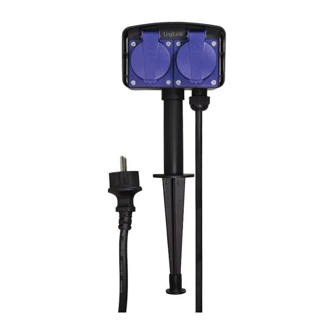 Logilink Outlet Strip, 2 safety sockets, w/ground spike, 2m cable — image 1