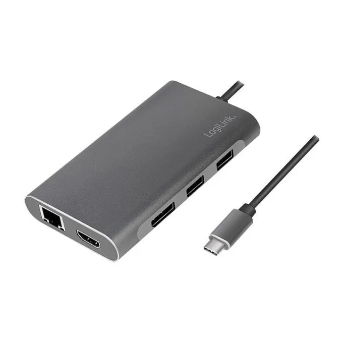 USB 3.2 Gen1, Docking Station, USB-C, 8-Port, PD, silver — image 1