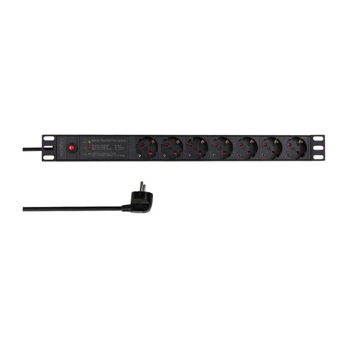 Logilink 19" PDU 7 x CEE 7/3 socket with line filter & overload protection — image 1