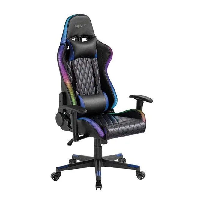 Gaming Chair, w/ lumbar support, RGB lights, black/blue — image 1
