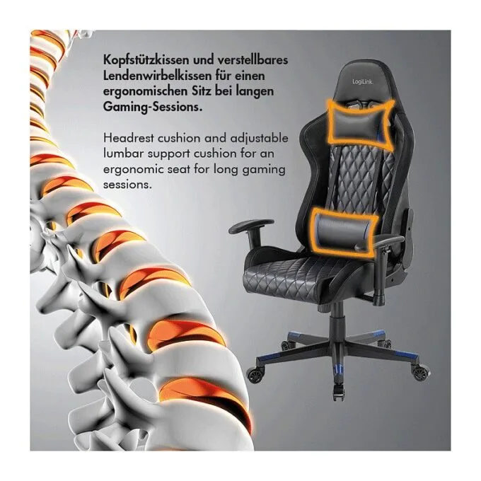 Gaming Chair, w/ lumbar support, RGB lights, black/blue — image 4