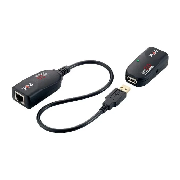 USB 2.0 Cat.5 extender, 50 m, pigtail, POC, black — image 1