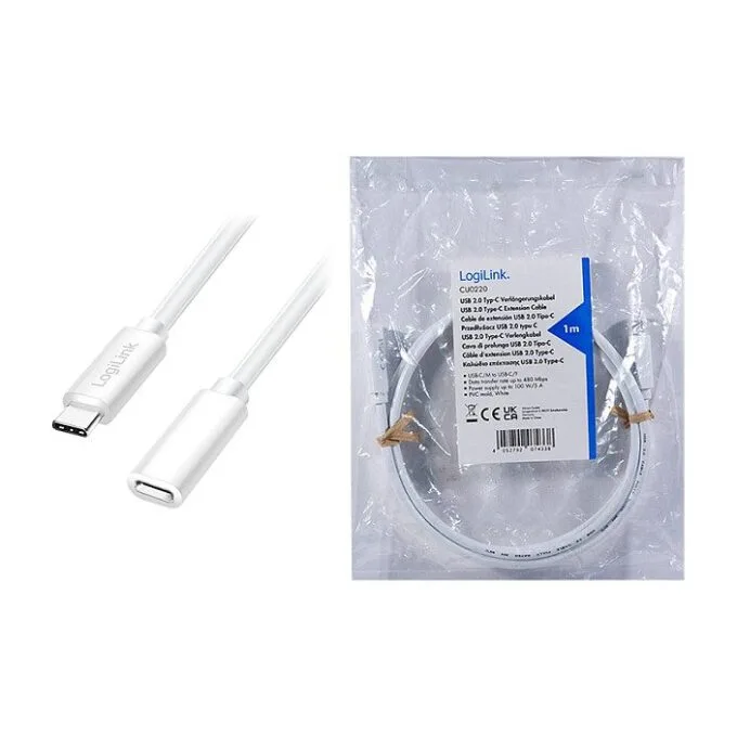 USB 2.0 Type-C cable, C/M to C/F, 480 Mbps, 60W, white, 3 m — image 5