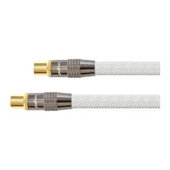TV Antennenkabel, IEC/Koax Stecker an Buchse, vergoldet, vierfach geschirmt, 120 dB, 75 Ohm, Nylongeflecht, weiß, 1m, PYTHON® Series