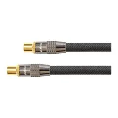 TV Antennenkabel, IEC/Koax Stecker an Buchse, vergoldet, vierfach geschirmt, 120 dB, 75 Ohm, Nylongeflecht, schwarz, 1m, PYTHON® Series