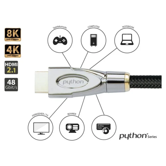 PYTHON Ultra High Speed HDMI 2.1 8K UHD-2/ 4K UHD 3m schwarz — image 3