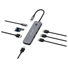 D Verbatim USB-C Pro Multiport-Hub CMH-08, 8 Port (grau, 2x HDMI, 3x USB-A, USB-C PD, SD, microSD)