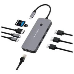 D Verbatim USB-C Pro Multiport-Hub CMH-09, 9 Port (grau, HDMI, RJ-45, 3x USB-A, 2x USB-C, SD, microSD)