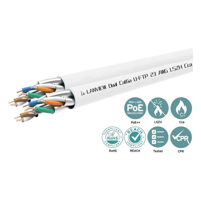 LANVIEW Cat6a U-FTP Dual Network Cable 4x2xAWG23 LSZH White — image 3