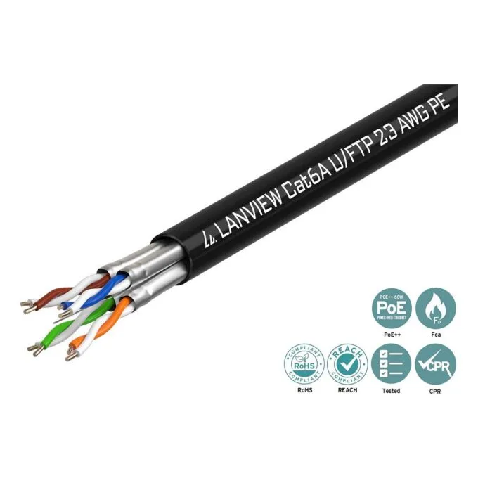 LANVIEW Cat6a U-FTP Network Cable 4x2xAWG23 PE Black 500m — image 2