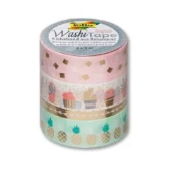 folia Deko-Klebeband 15 mm x 5 m 4 Motive rosa, grün gold