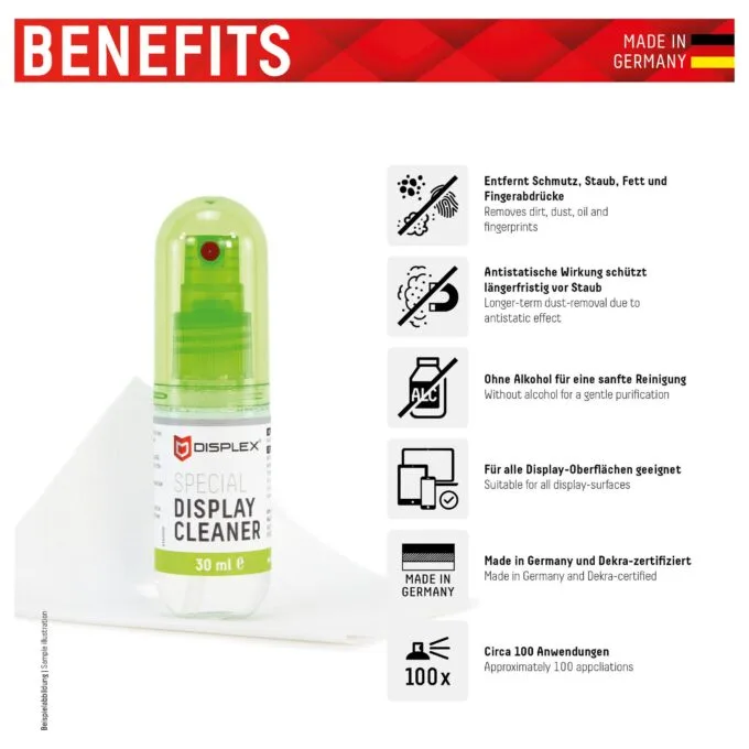 DISPLEX Special Display Cleaner, 30ml Spray mit Mikrofasertuch — image 2