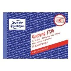 AVERY Zweckform Quittung, MwSt. separat ausgewiesen Formularbuch 1735, 1 St.