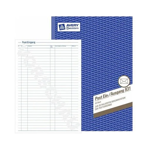 AVERY Zweckform Post-Eingang-/Ausgangsbuch Formularbuch 931, 1 St. — image 1