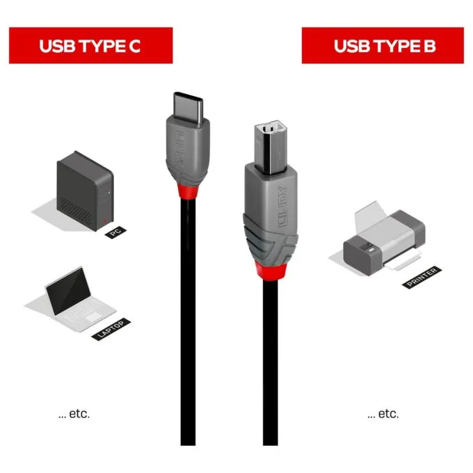 2m USB 2.0 Typ C an B Kabel Anthra Line — image 3