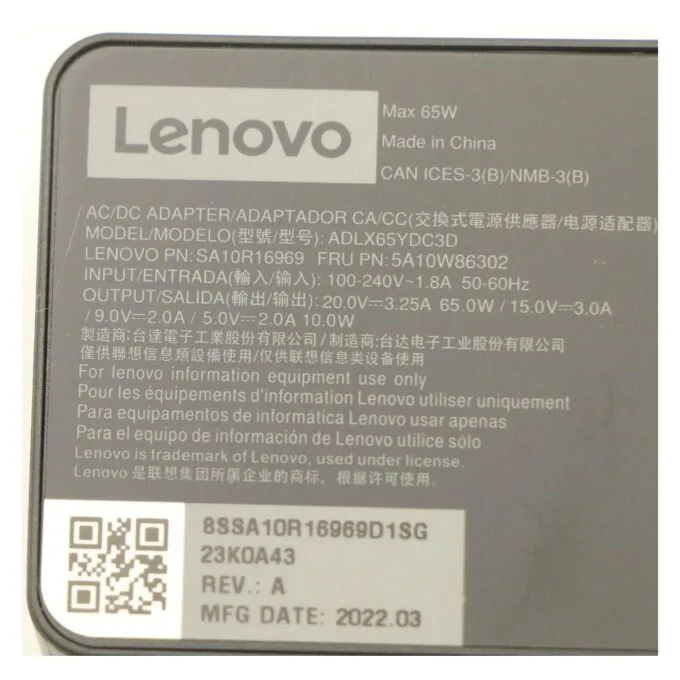 N Lenovo AC Adapter 65W USB Type-C Includes Power Cable — image 8