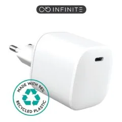eStuff INFINITE Netzteil GaN, 100 % recycelter Kunststoff 45 Watt 3 A Apple Fast Charge, PD 3,0, QC 3.0 (24 pin USBC) wei (ES637045)