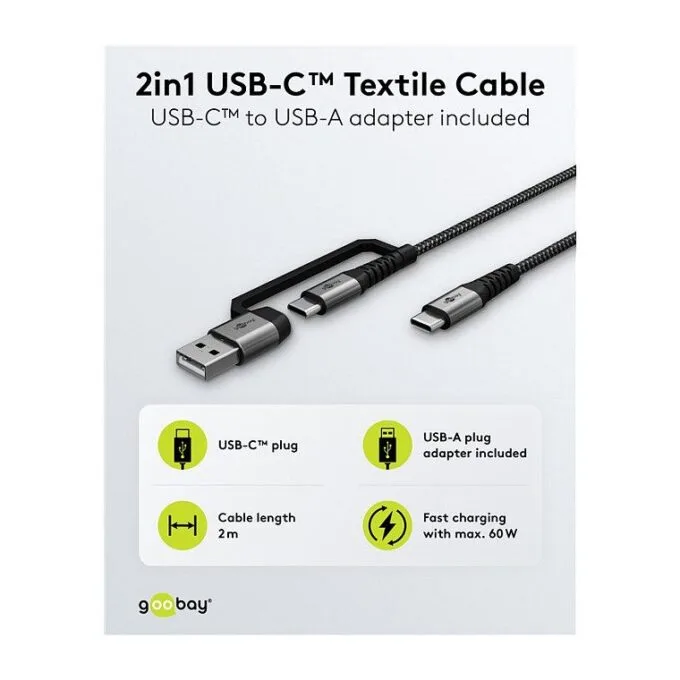 goobay 2in1 USB-Kabel 2m silber, spacegrau — image 2