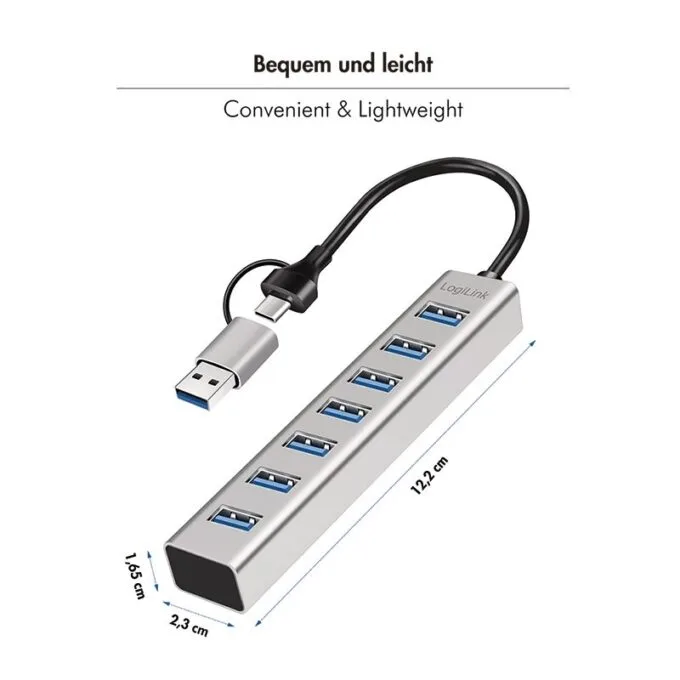 Logilink USB 3.0 Hub, 7-port, USB-A, aluminum housing — image 6