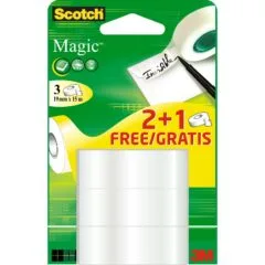 2 + 1 GRATIS: Scotch Magic™ Tape Klebefilm matt 19,0 mm x 15,0 m 2 Rollen + GRATIS 1 Rollen