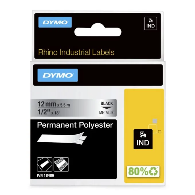 DYMO Rhino Band Polyes. 12mmx5.5m schwarz->metallic — image 1