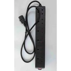 PQ-198 1.5m UK POWER STRIP 6OUTL W/IEC C14 MALE GR KABEL