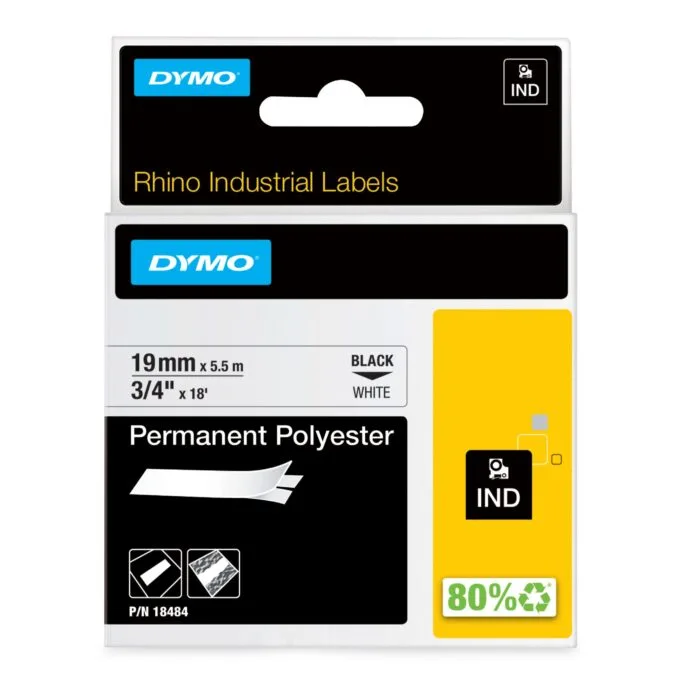 DYMO Rhino Band Polyes. 19mmx5.5m schwarz->weiß — image 1