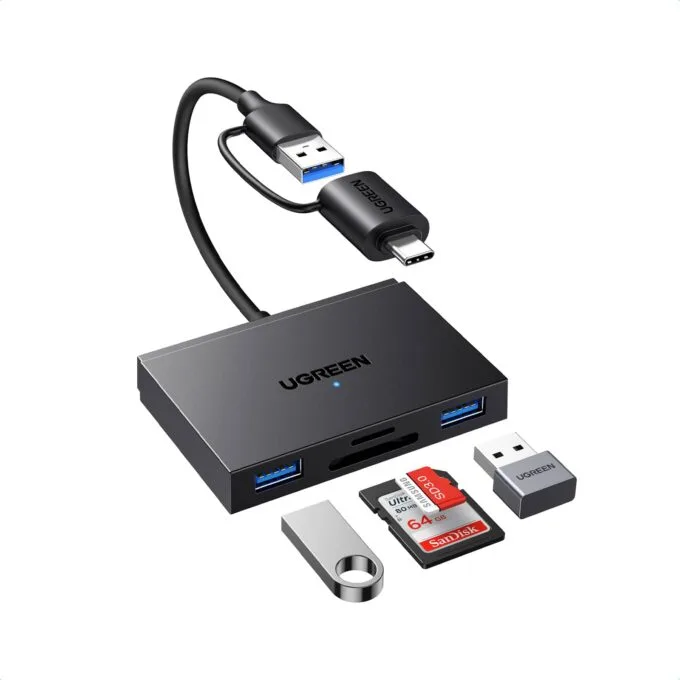 45167/CM812 USB3.0 CARD READER USB-C/USB SD/TF GRAY UGREEN — image 2
