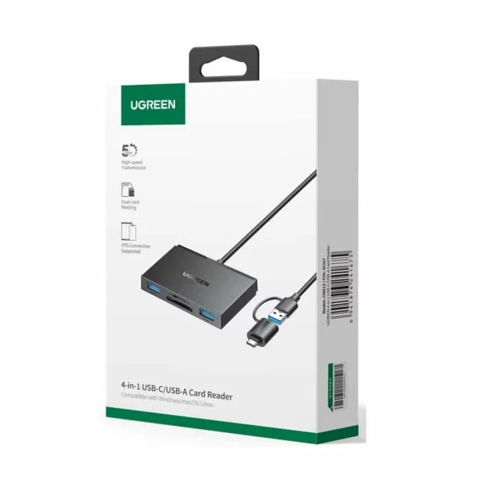 45167/CM812 USB3.0 CARD READER USB-C/USB SD/TF GRAY UGREEN — image 3