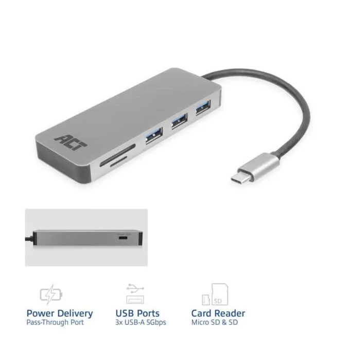 AC7050 USB-C HUB USB3.0 3xUSB-A 20W CARD READER,PS PASS-THROUGH ACT — image 2