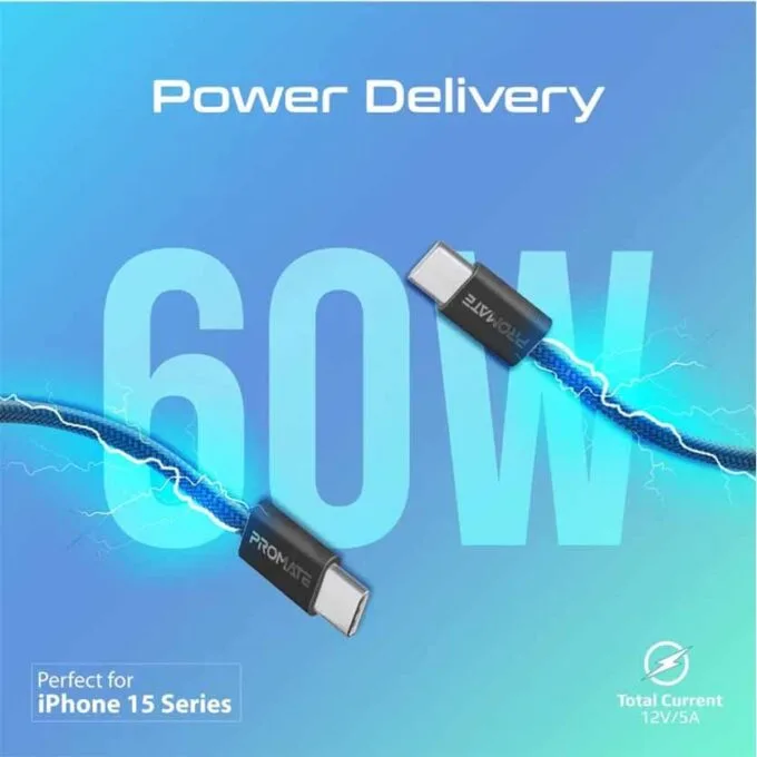 ECOLINE-CC120.BLACK 1.2m CABLE USB-C 60W DATA SYNC & CHARGE PROMATE — image 2