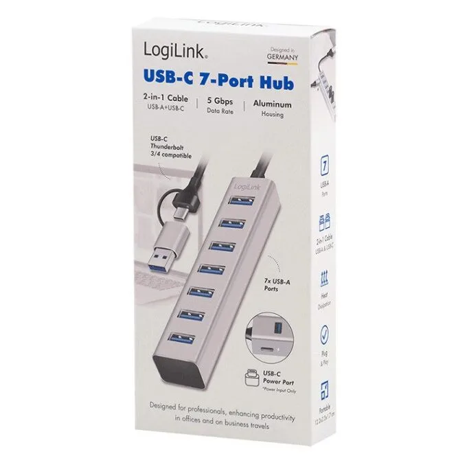 Logilink USB 3.0 Hub, 7-port, USB-A, aluminum housing — image 3