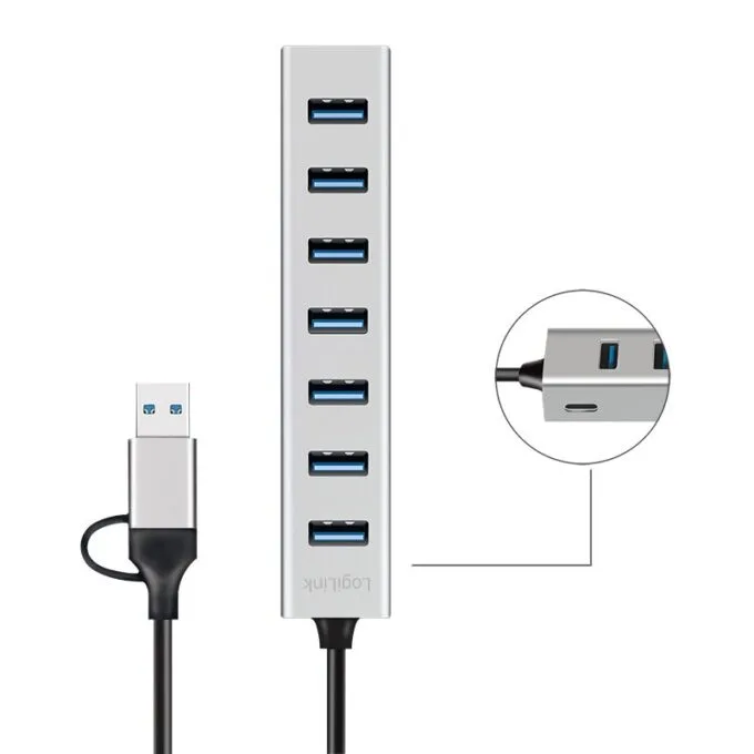 Logilink USB 3.0 Hub, 7-port, USB-A, aluminum housing — image 5