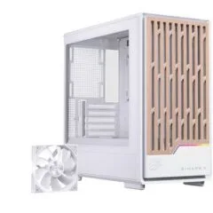 Einarex PC Case mATX PM400 Core, Wood Front Panel, Tempered Glass Side Panel , 1 Rear Fan Pre-Installed,  White