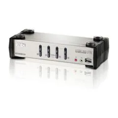DATA KVM Desktop Switch 4-Port USB - PS/2 VGA KVM Switch with Audio & USB 2.0 Hub (KVM Cables included) ATEN