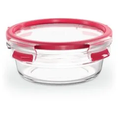 Emsa N10403 Clip & Close Glas Frischhaltedose rund 0.6 L Transparent/Rot