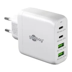 Goobay USB-C Multiport-Schnellladegert, PD, GaN, 68 Watt (wei, 2x USB-C, 2x USB-A, Power Delivery, QuickCharge)