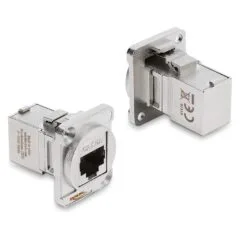 D-Typ Modul RJ45 Buchse zu Buchse 90° gewinkelt Cat.6A silber