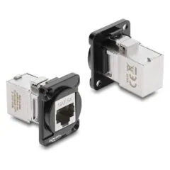 D-Typ Modul RJ45 Buchse zu Buchse 90° gewinkelt Cat.6A schwarz / silber