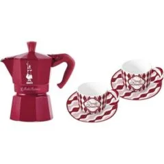 Bialetti Candyland Zestaw: Moka Express 3TZ (150 ml) czerwona + 2 filiżanki