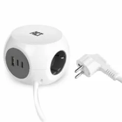 Power strip cube with 3 type F sockets, 30W Power Delivery USB-C/A ports, cable length 1.5m